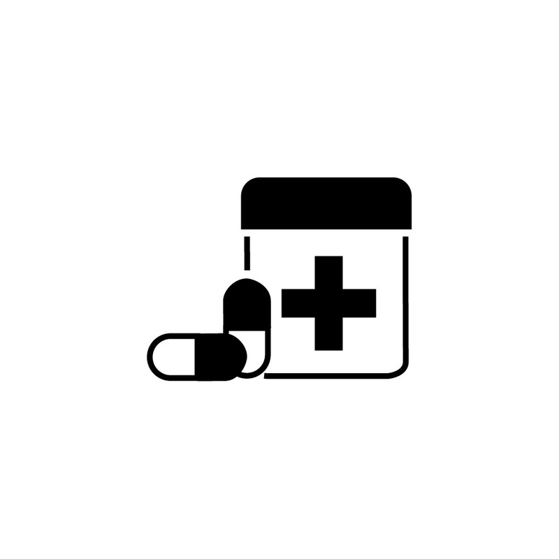 Medicijnpotje met twee pillen, pictogram van een apotheek - Features Image 1