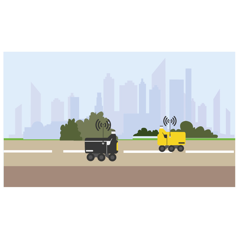 Autonomous Food Delivery Robot Navigating Urban Sidewalk Illustration - Features Image 1