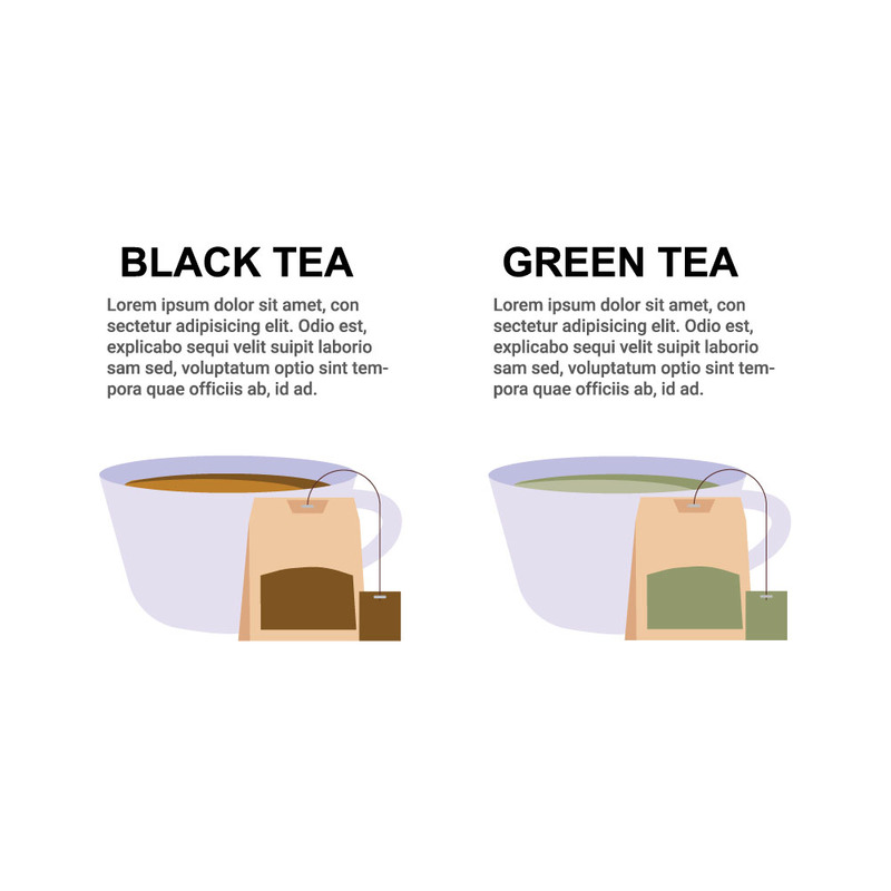 Ilustración vectorial de tazas de té negro y té verde con bolsitas de té - Características Imagen 1
