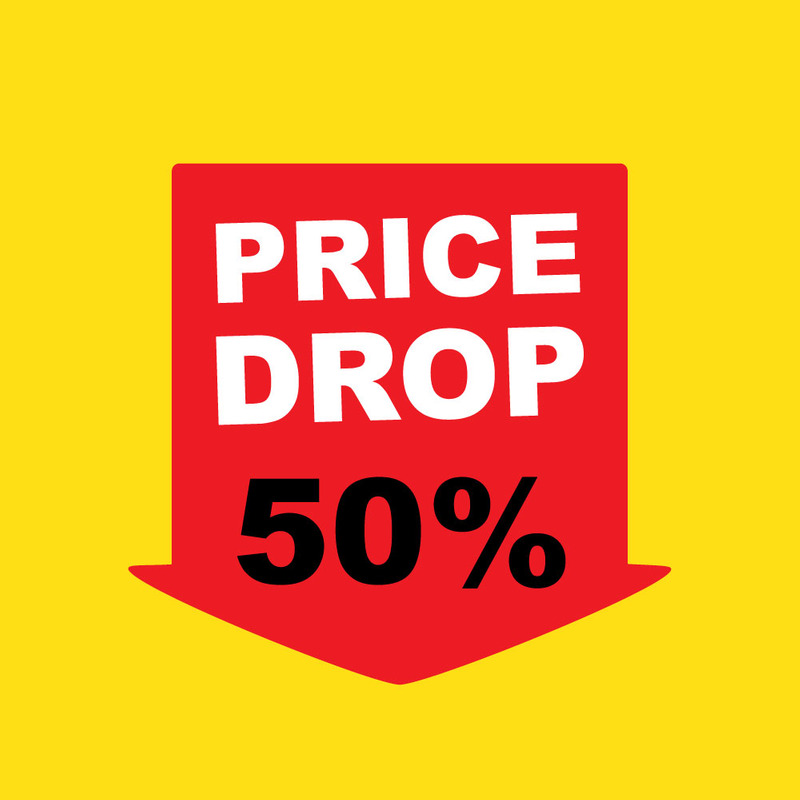 Jaskrawa czerwona ikona spadku cen dla e-commerce i marketingu - Obraz funkcji 1