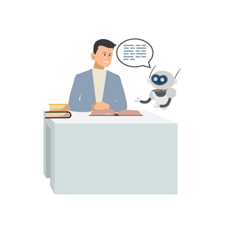 Mann lernt und interagiert mit einem Roboterassistenten (Vektorillustration) - Eigenschaften Bild 1