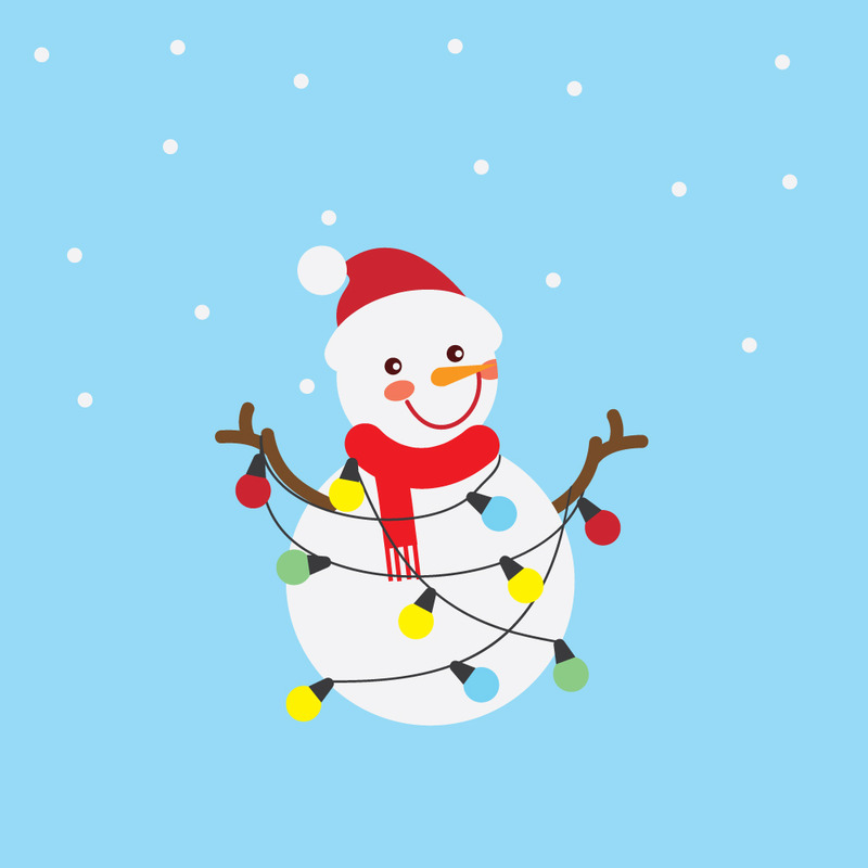 Muñeco de nieve festivo enredado con luces navideñas. Vector - Características Imagen 1