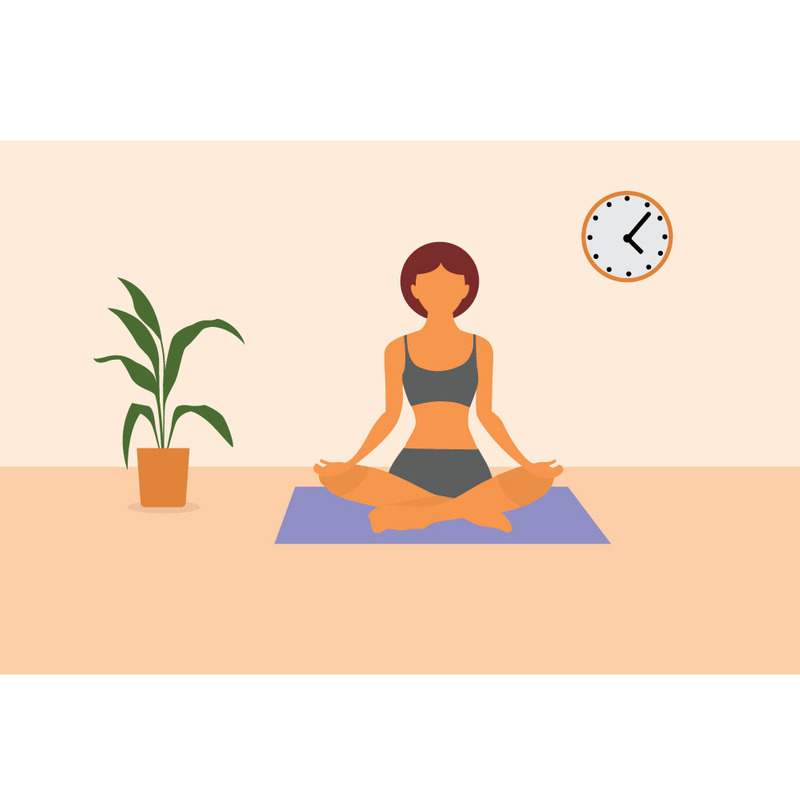 Ilustración de interior de una mujer serena meditando en postura de loto - Características Imagen 1