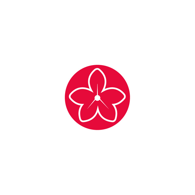 Schoonheid, bloem, rood bloemenlogo met witte rand in de rode cirkel - Features Image 1