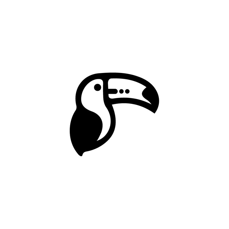 Logo minimalista con silhouette di tucano nero: icona moderna di uccello tropicale per branding e design - Caratteristiche Immagine 1