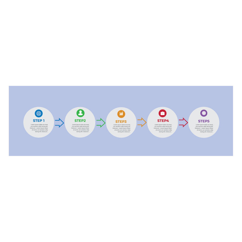 Modern infografikmall med 5-stegsprocess och tunna linjepilar - Features Image 1