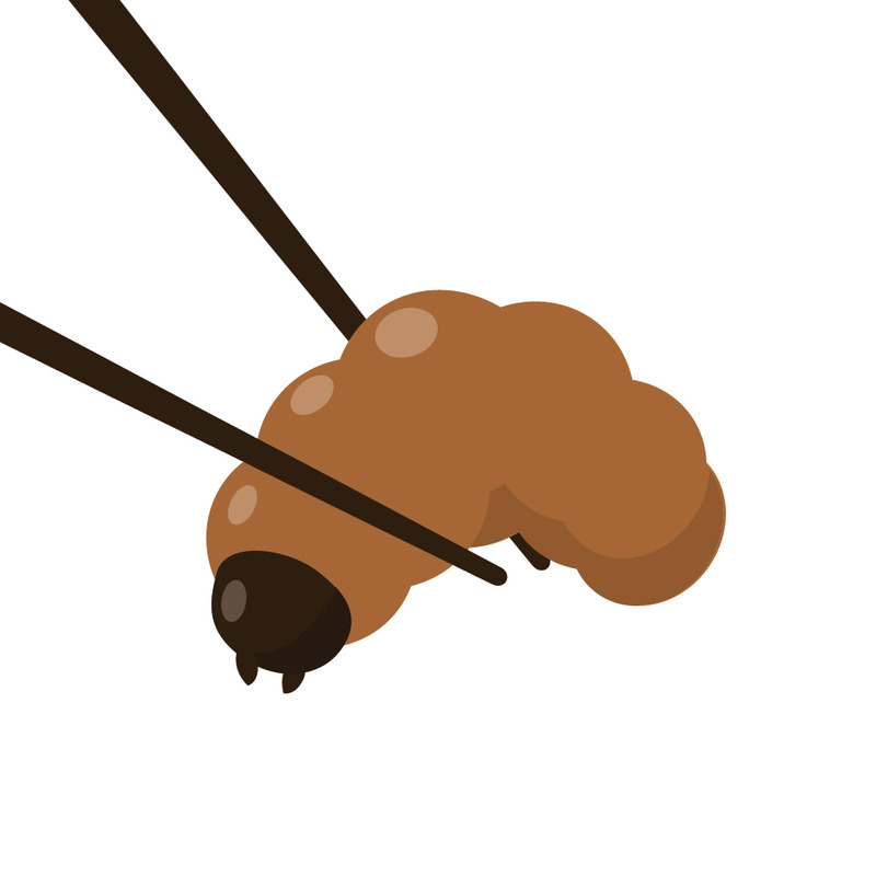 Delicioso gusano comestible cocinado y sujetado con palillos de madera - Características Imagen 1