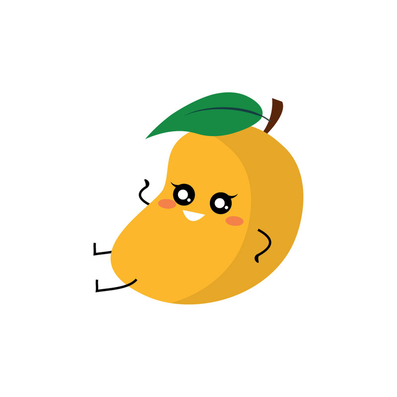 Personnage de mangue kawaii de dessin animé avec des yeux mignons et une feuille - Caractéristiques de l’image 1