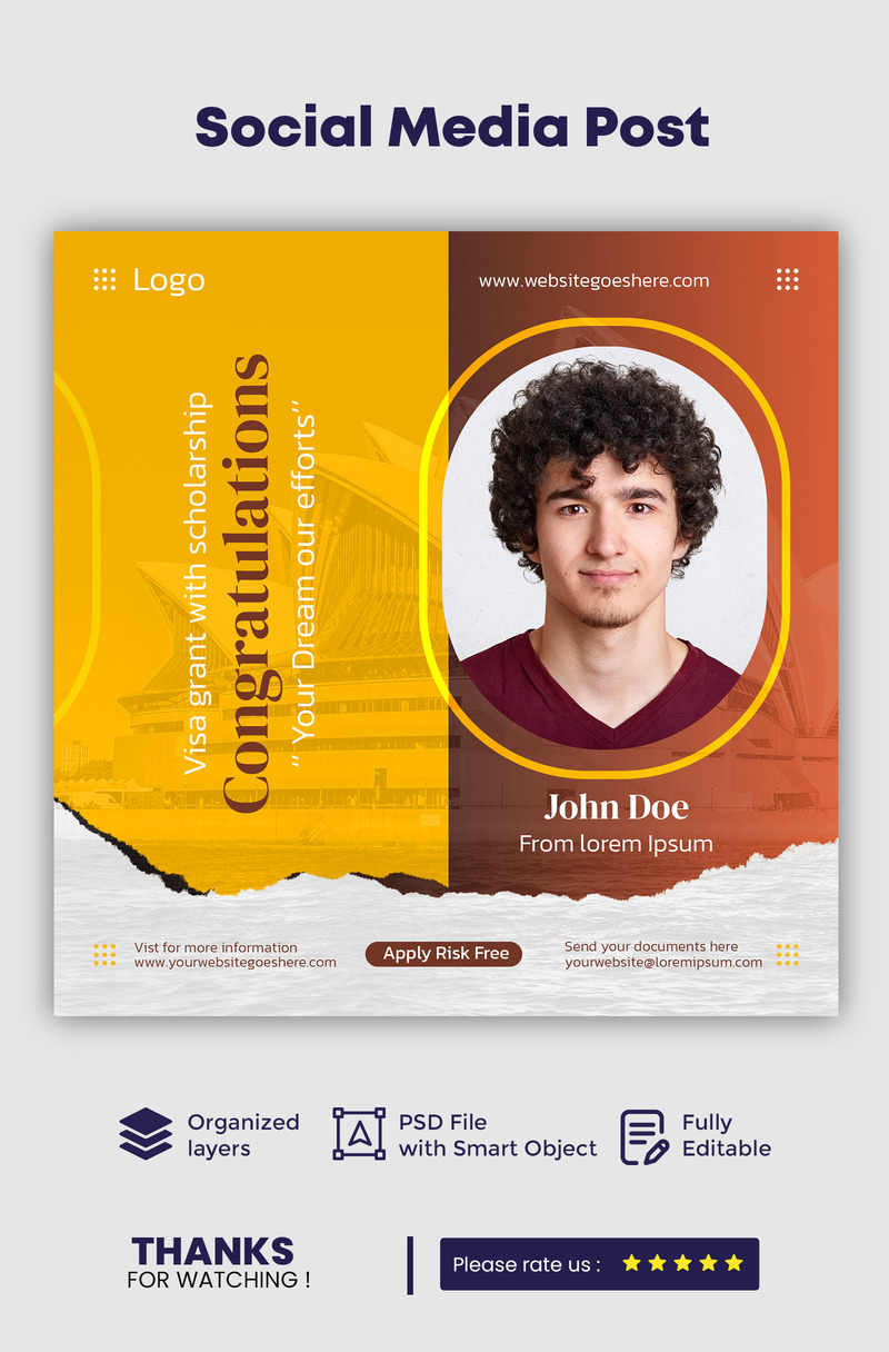 Studiare all'estero Post su Instagram o Post sui social media Design del modello 4 - Caratteristiche Immagine 1