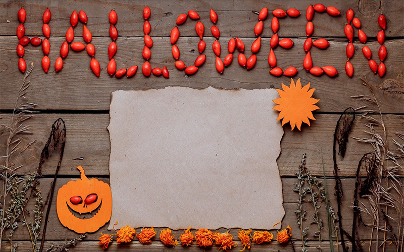 Halloween Person Putting A Candie On The Skeleton Stock Video - Features Image 1
