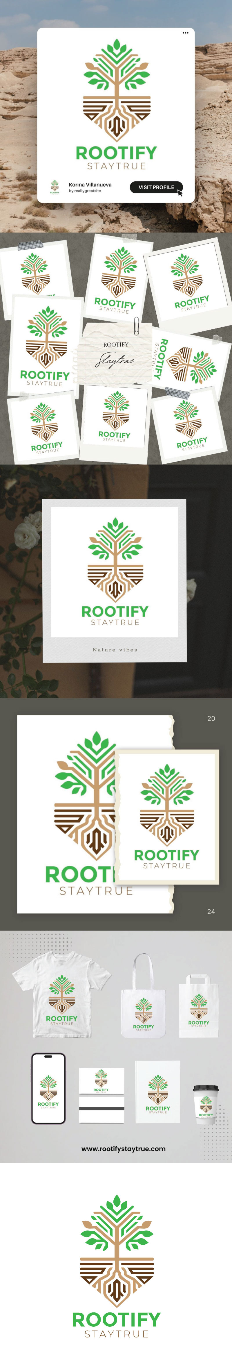 Modello di logo dell'albero con radici fiorenti - Caratteristiche Immagine 1