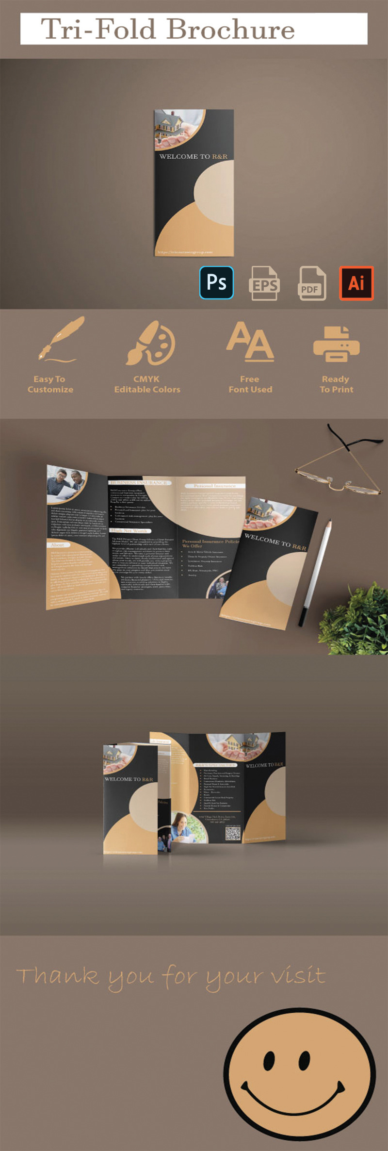 Tri-Fold Brochure For Business and Company - Trifold Brochure - Features Image 1