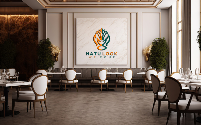 Mockup do logotipo do interior do restaurante em branco_mockup do quadro de sinalização do restaurante_maquete da placa de sinalização do restaurante - Features Image 1