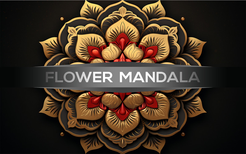 Guld och röd blomma | färgglad mandalakonst | 3d trä mandala | färgglad blomma mandala konst - Features Image 1