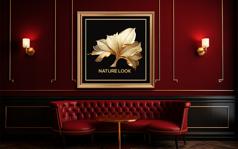 Mockup di bordo interno rosso | mockup del soggiorno del segno | Mockup logo interno rosso - Caratteristiche Immagine 1