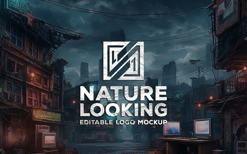 Logo mockup with gaming city background | gaming Mockup | logo mockup on gaming city | sign mockup - Features Image 1