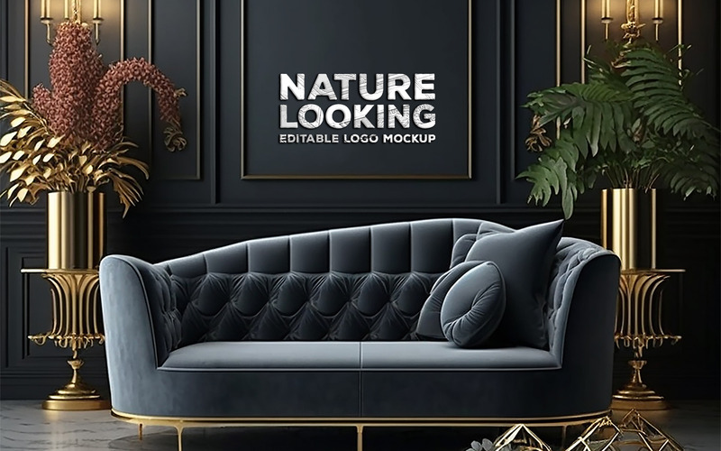 Mockup del logo interno | mockup di cartello sul soggiorno - Caratteristiche Immagine 1