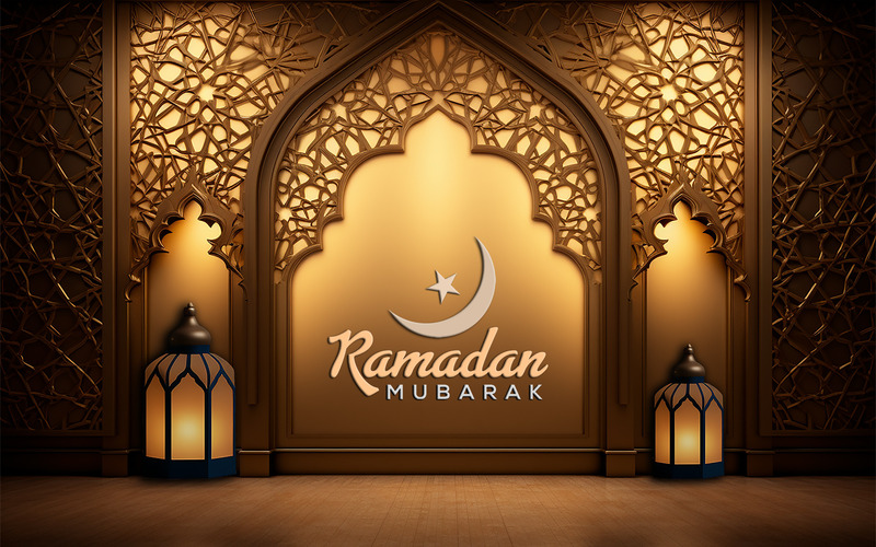 Invito per il Ramadan | Saluto del Ramadan | parete di lusso con design Ramadan Mubarak | Ramadan Mubarak - Caratteristiche Immagine 1