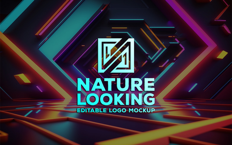 Logo Mockup sullo sfondo astratto al neon | modello di logo Sfondo del tunnel | Mockup del tunnel al neon - Caratteristiche Immagine 1