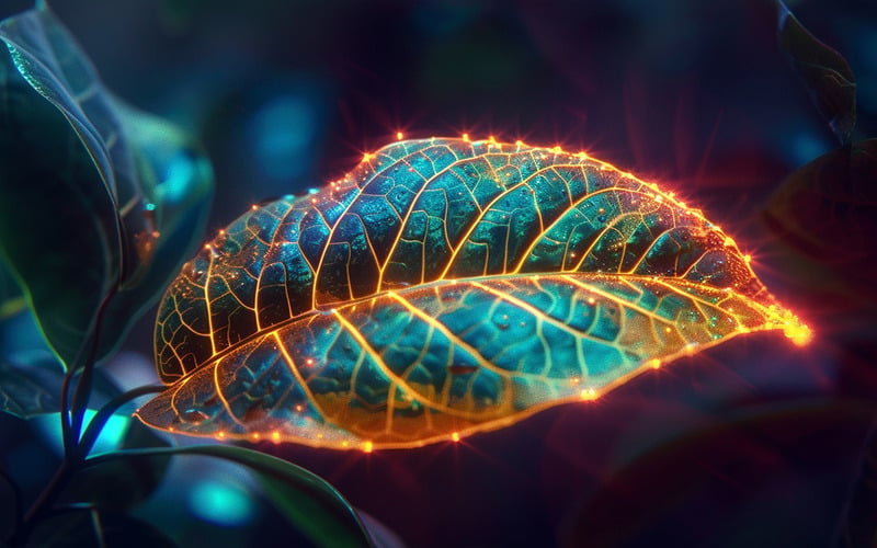 Design del pacchetto di sfondo con foglie al neon - Caratteristiche Immagine 5