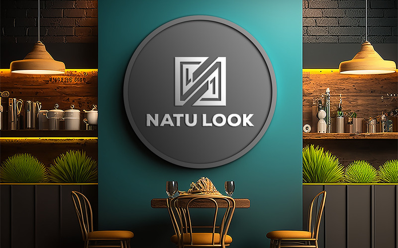 Logo Mockup | a dark circle in restaurant | logo sing mockup | grey circle mockup on the restaurant - Features Image 1