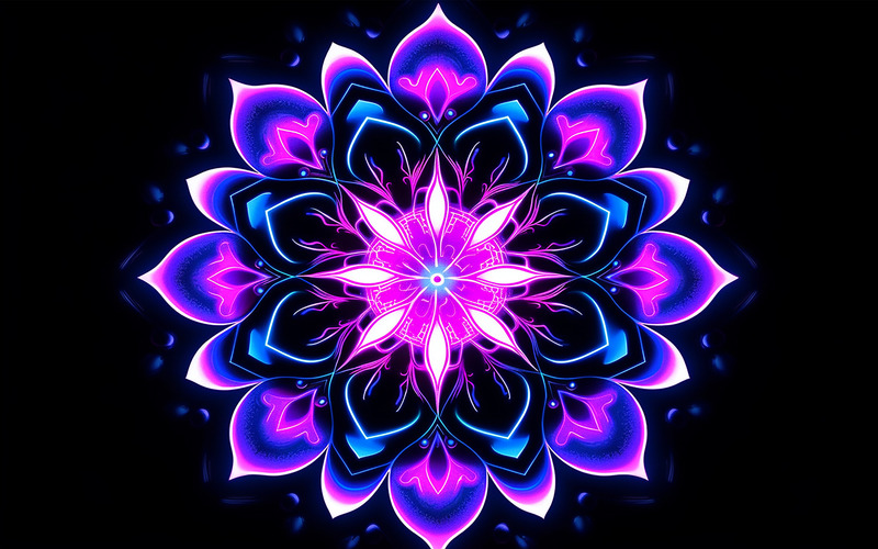 Floral ornament with neon light_neon ornament_neon flower art - Features Image 1