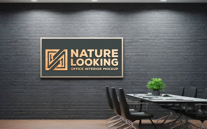 Office board mockup on brick wall | office wall board mockup | brick wall office board mockup - Features Image 1