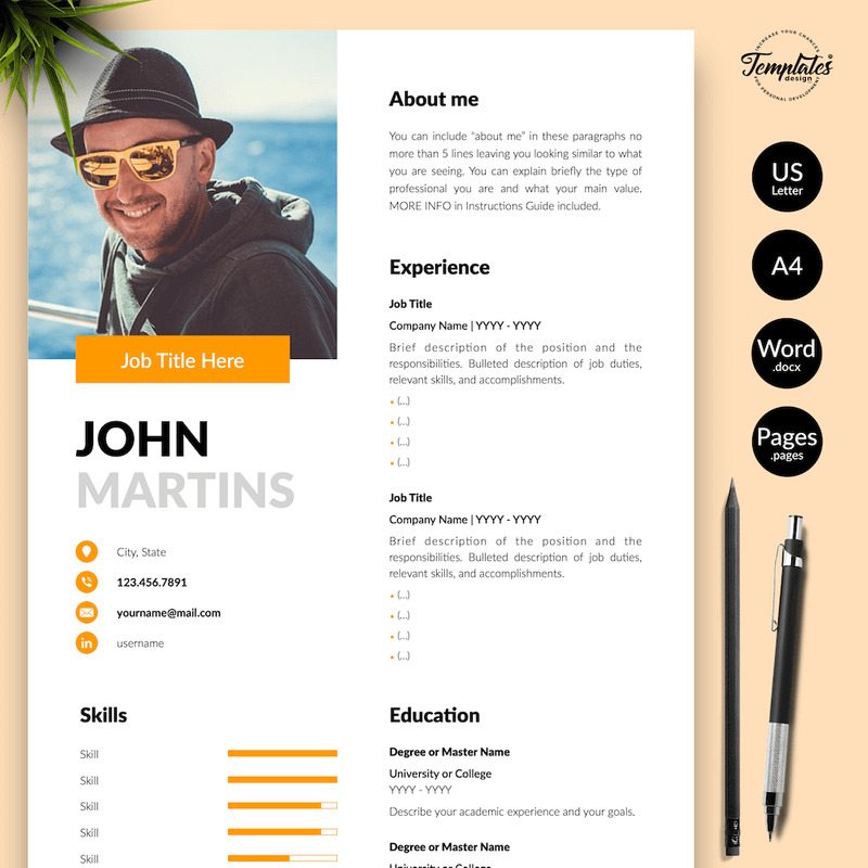 John Martins - Modern CV Resume Template with Cover Letter for Microsoft Word & iWork Pages - Features Image 1
