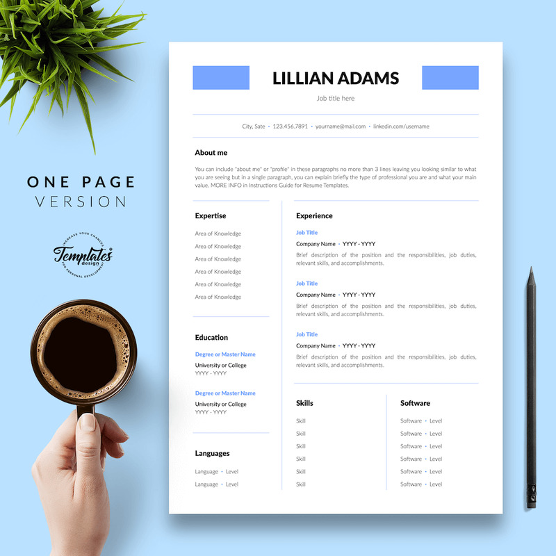Lillian Adams - Clean CV Resume Template with Cover Letter for Microsoft Word & iWork Pages - Features Image 2