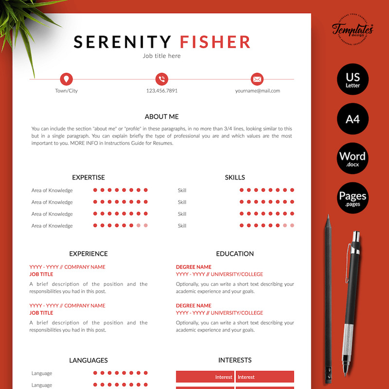 Serenity Fisher - Modern CV Resume Template with Cover Letter for Microsoft Word & iWork Pages - Features Image 1