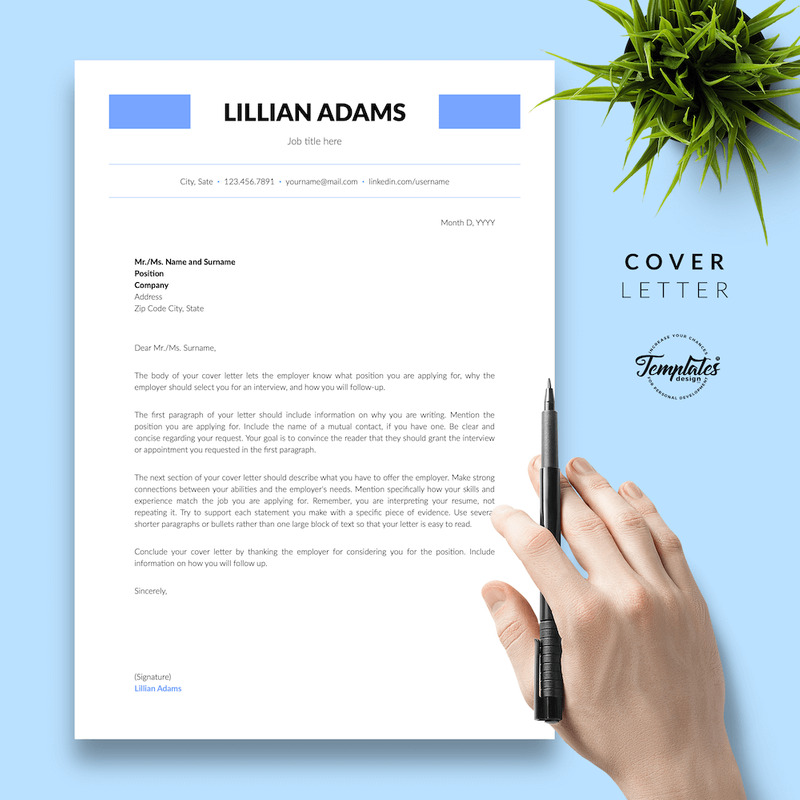Lillian Adams - Clean CV Resume Template with Cover Letter for Microsoft Word & iWork Pages - Features Image 5