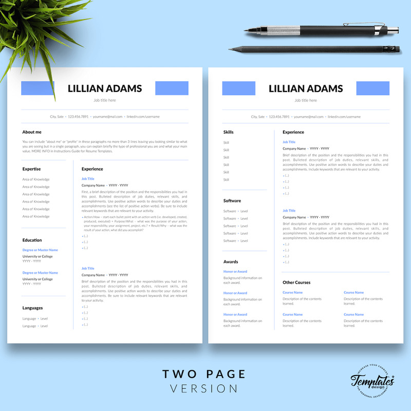 Lillian Adams - Clean CV Resume Template with Cover Letter for Microsoft Word & iWork Pages - Features Image 3