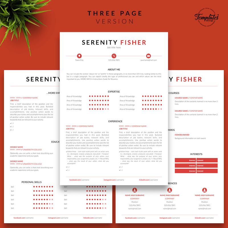 Serenity Fisher - Modern CV Resume Template with Cover Letter for Microsoft Word & iWork Pages - Features Image 4
