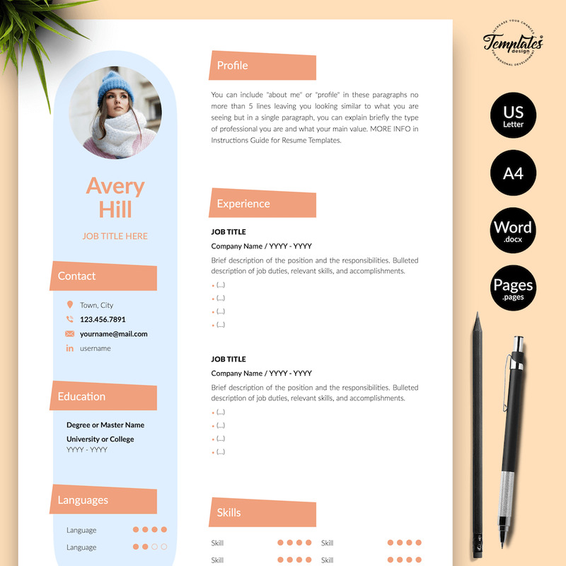 Avery Hill - Modèle de CV créatif avec lettre de motivation pour les pages Microsoft Word et iWork - Caractéristiques de l’image 1