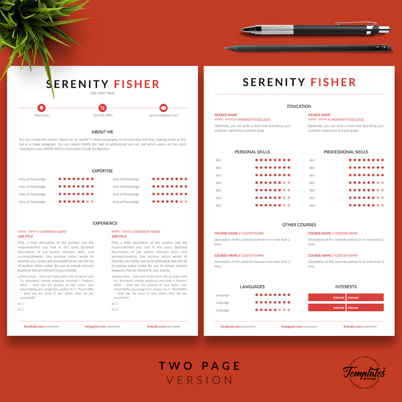 Serenity Fisher - Modern CV Resume Template with Cover Letter for Microsoft Word & iWork Pages - Features Image 3
