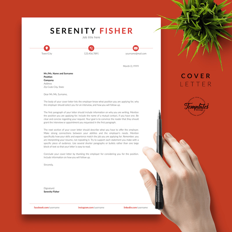 Serenity Fisher - Modern CV Resume Template with Cover Letter for Microsoft Word & iWork Pages - Features Image 5