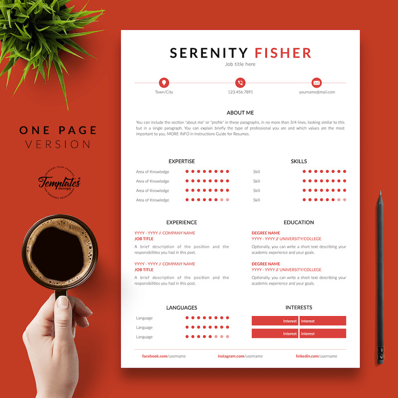 Serenity Fisher - Modern CV Resume Template with Cover Letter for Microsoft Word & iWork Pages - Features Image 2