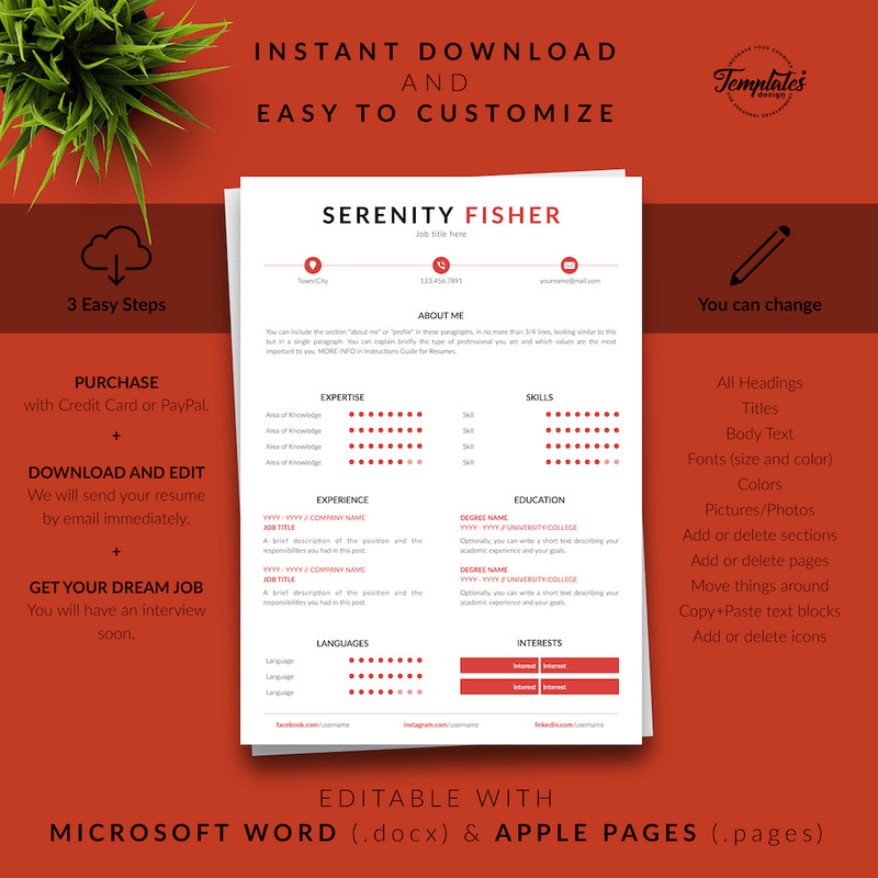 Serenity Fisher - Modern CV Resume Template with Cover Letter for Microsoft Word & iWork Pages - Features Image 8