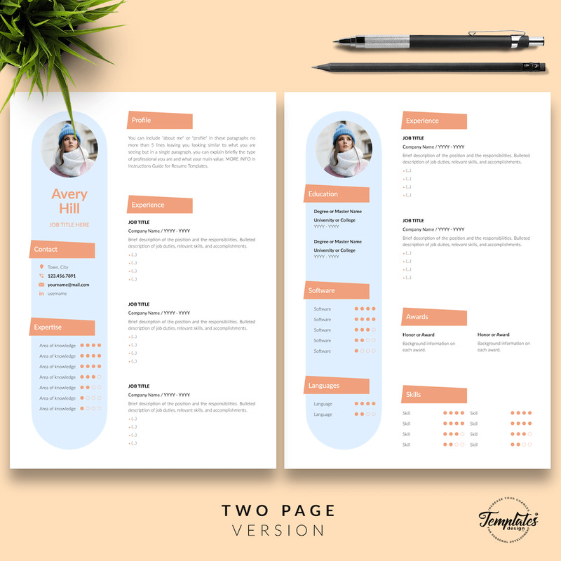 Avery Hill - Modèle de CV créatif avec lettre de motivation pour les pages Microsoft Word et iWork - Caractéristiques de l’image 3