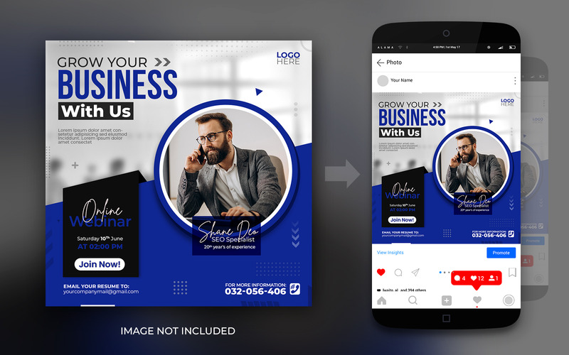 Haga crecer su negocio en línea Seminario web Corporativo Instagram o Facebook Plantilla de diseño de publicación en redes sociales - Características Imagen 2
