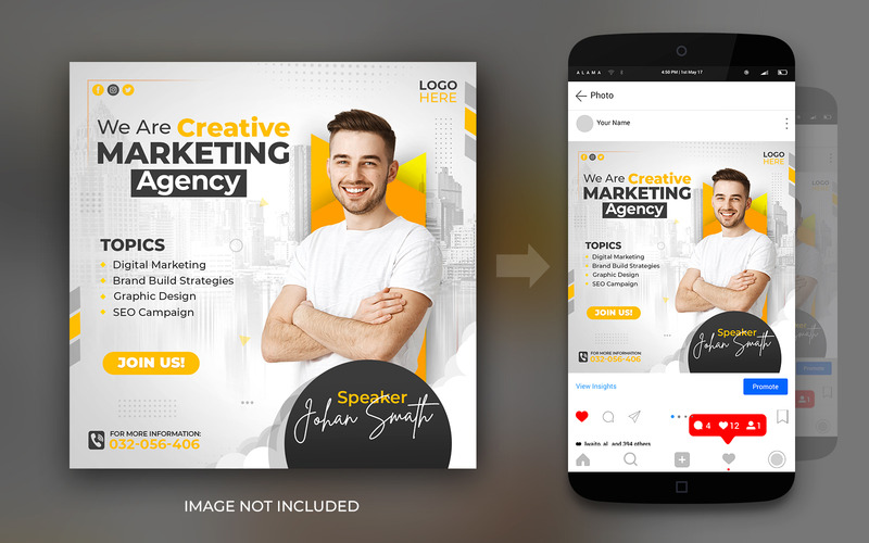 Kreatywna agencja marketingowa i webinar na żywo w mediach społecznościowych szablon projektu postu na Instagram i Facebook - Obraz funkcji 2