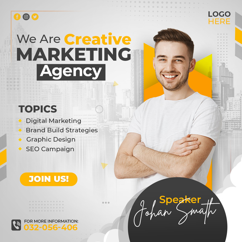 Kreatywna agencja marketingowa i webinar na żywo w mediach społecznościowych szablon projektu postu na Instagram i Facebook - Obraz funkcji 1
