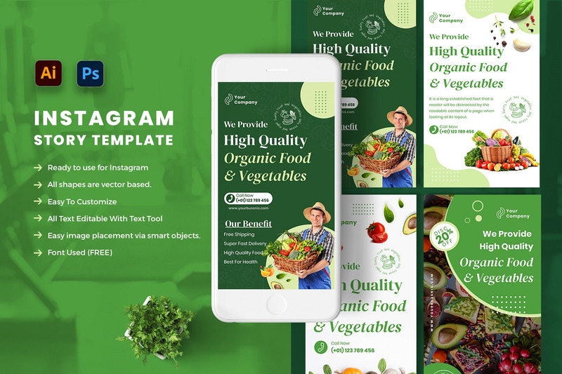Cibo sano - Modello di social media per la storia di Instagram vol.01 - Caratteristiche Immagine 1