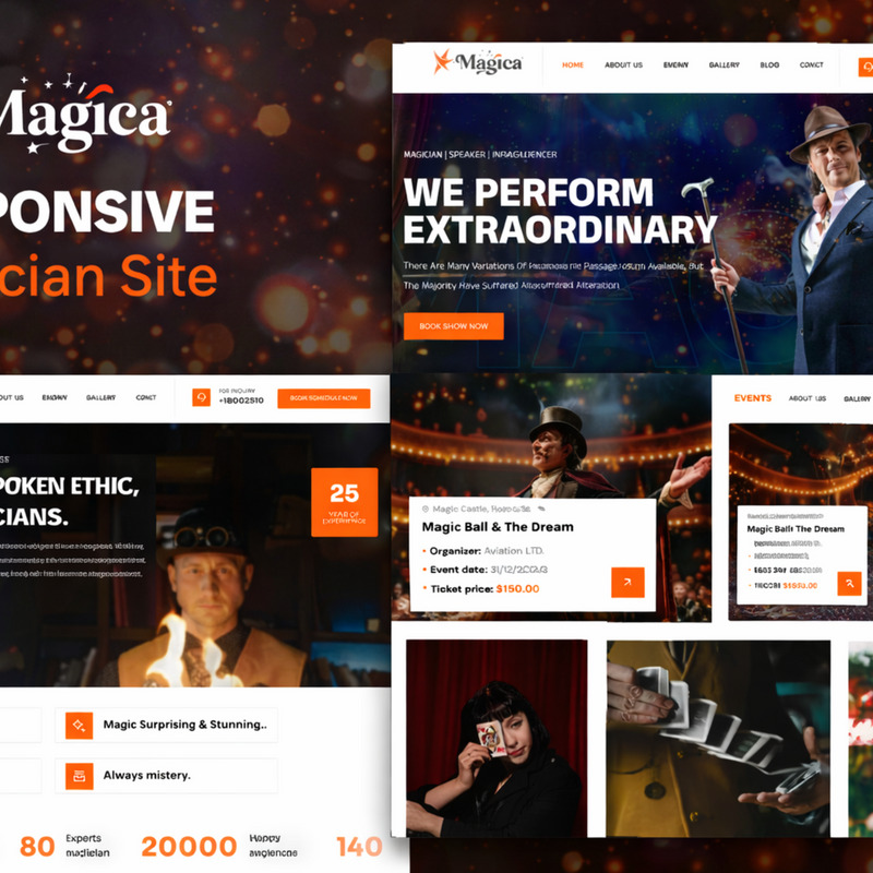 Magica — преміум-шаблон веб-сайту для фокусників, спікерів та артистів - Features Image 1