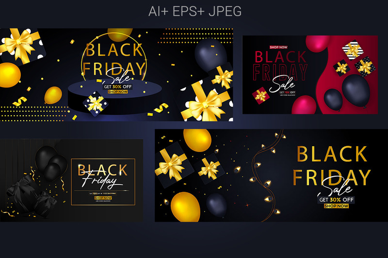 Black Friday Sale Banner With Gifts And Balloons Bundle - Features Image 1