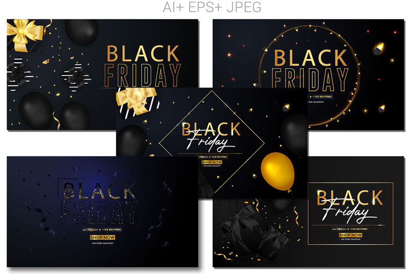 Black Friday Sale Banner With Gifts And Balloons Bundle - Features Image 2