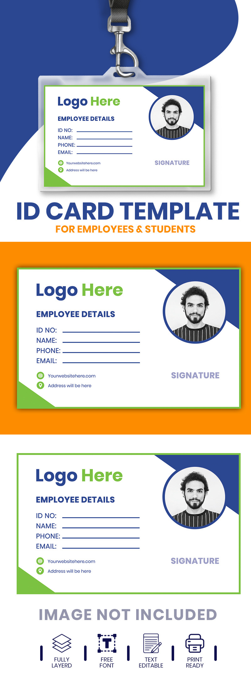 Attractive & Modern ID Card Template For Employees/Students. - Features Image 1