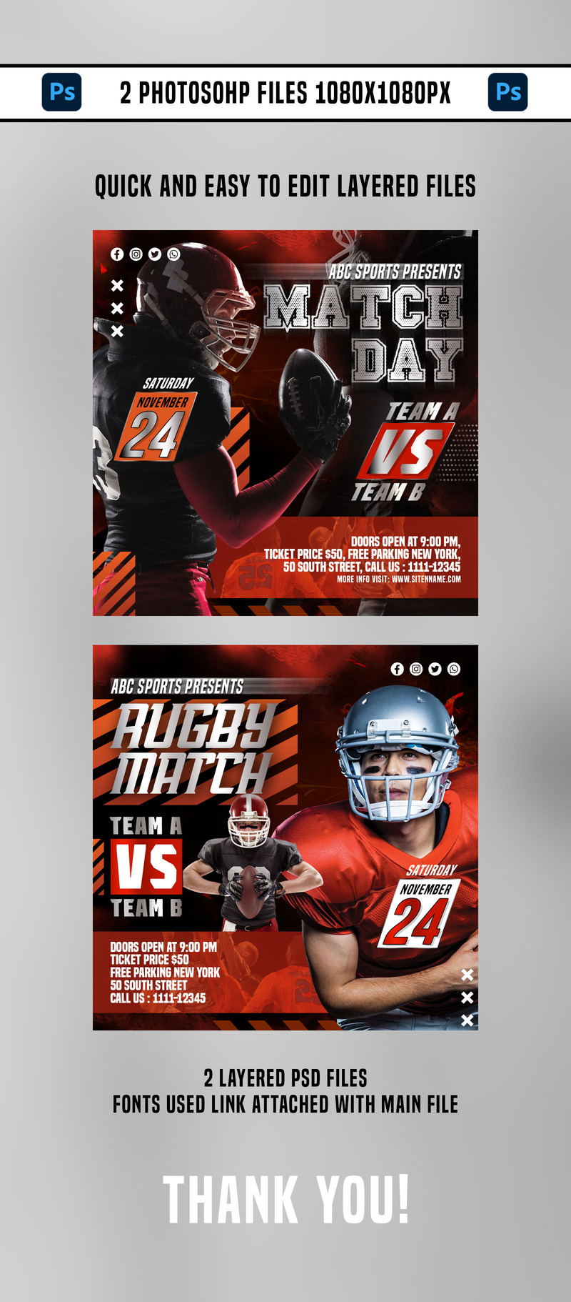 Modello di social media di football americano - Caratteristiche Immagine 1