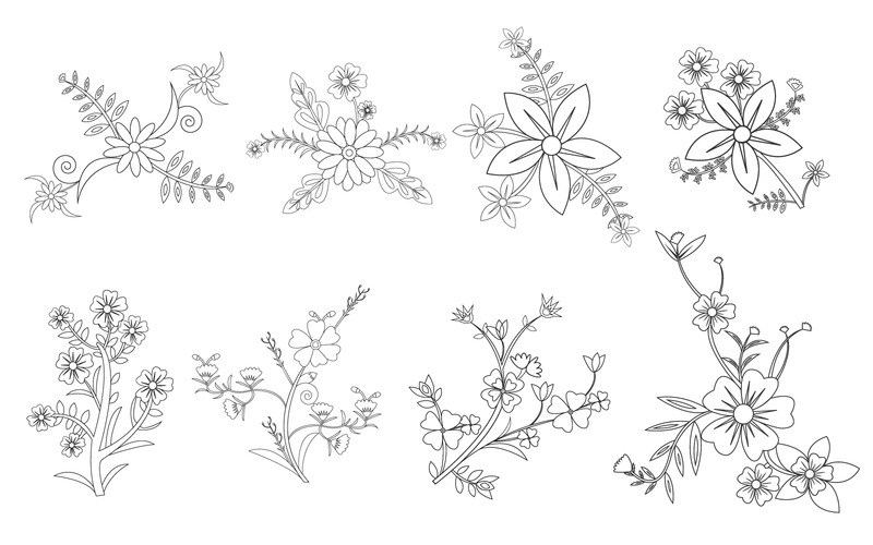 Collection de vecteurs de fleurs et de plantes, élément d'illustration de page de livre de coloriage de fleurs pour enfants et adultes - Caractéristiques de l’image 1
