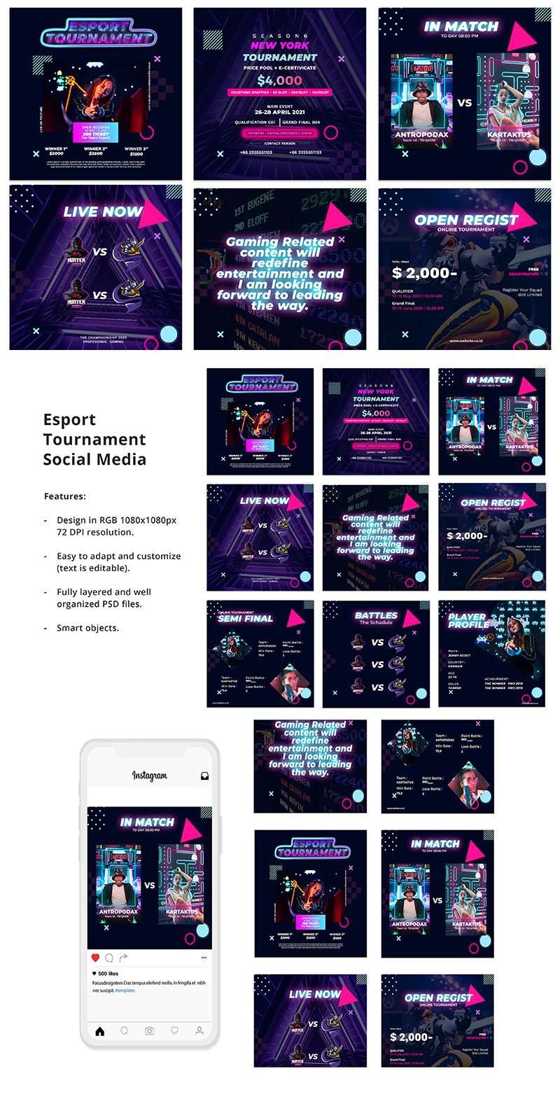Esport Tournament Instagram Post Template - Features Image 1